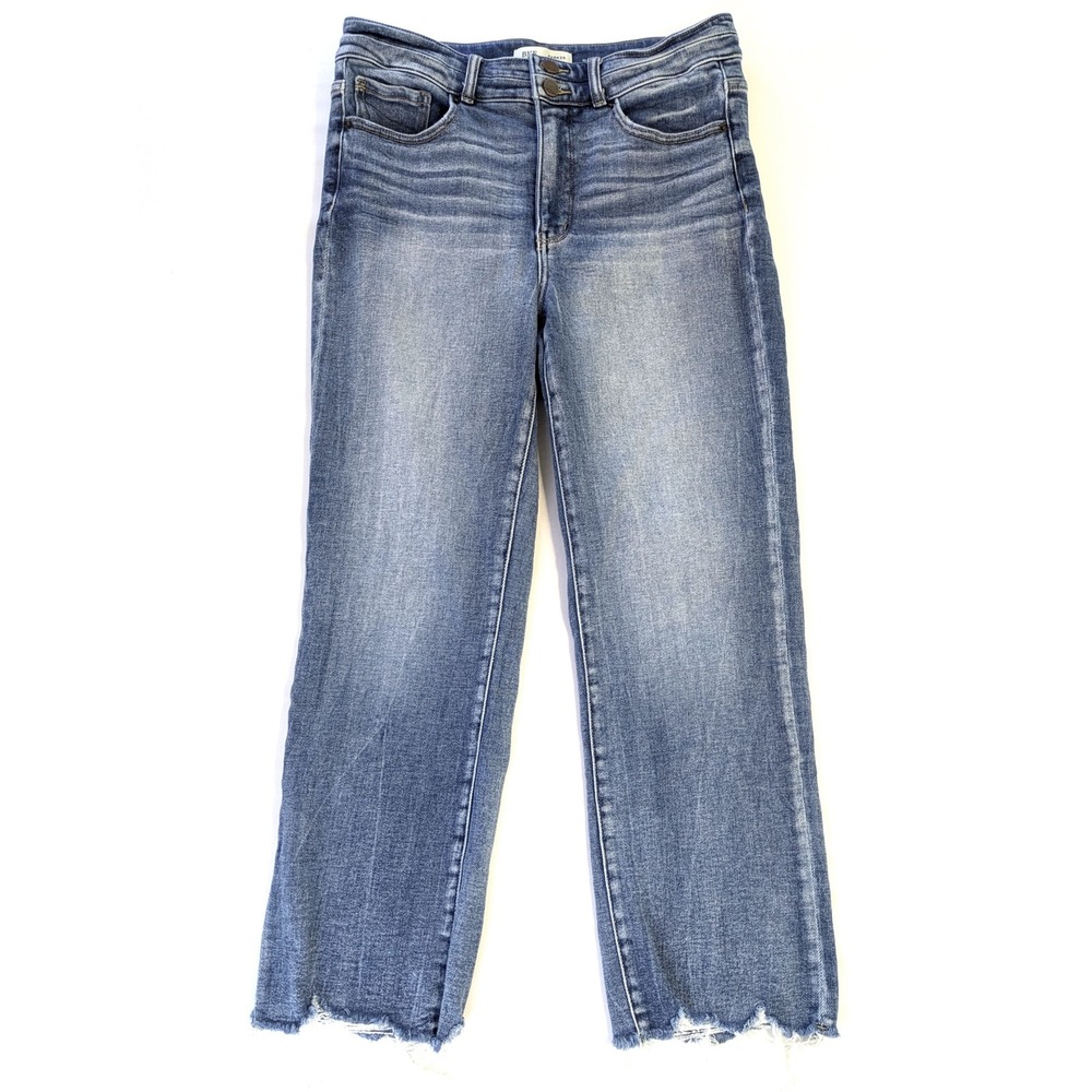 BKE Denim Parker High Rise Cropped Straight Jeans Medium Wash Raw Hem 32W x 27L
